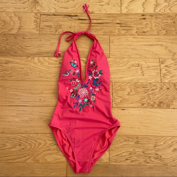 Johnny Was Mariposa One Piece Swimsuit Pink Embroidered Size Small - Picture 5 of 12